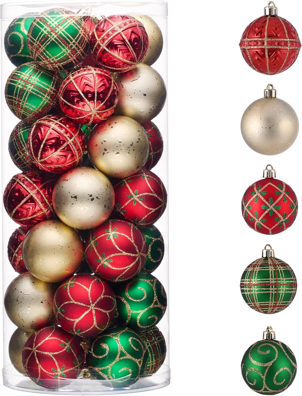 35ct 2.36 Inches Christmas Ornaments Set (Red Green and Gold)